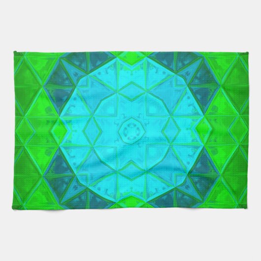 Mosaic Kaleidoscope Square Green and Blue Theedoek (Horizontaal)