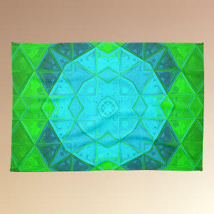 Mosaic Kaleidoscope Square Green and Blue Theedoek