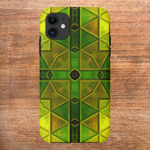 Mosaic Kaleidoscope Square Green and Yellow Case-Mate iPhone Case