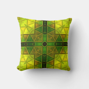 Mosaic Kaleidoscope Square Green and Yellow Kussen