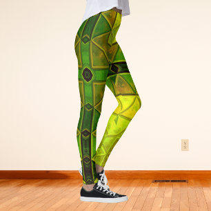 Mosaic Kaleidoscope Square Green and Yellow Leggings