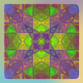 Mosaic Kaleidoscope Square Green Paars and Yellow Trivet
