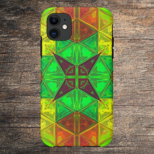 Mosaic Kaleidoscope Square Green Yellow and Oranje Case-Mate iPhone Case