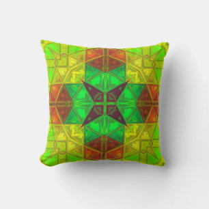 Mosaic Kaleidoscope Square Green Yellow and Oranje Kussen