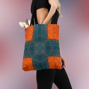 Mosaic Kaleidoscope Square Oranje and Blue Tote Bag