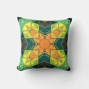 Mosaic Kaleidoscope Square Oranje Yellow and Green Kussen