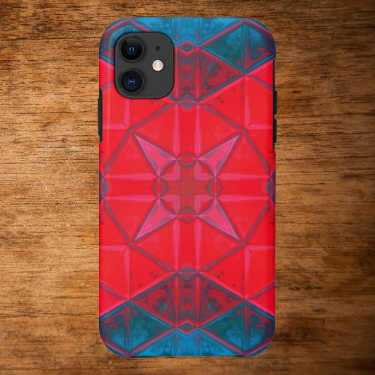Mosaic Kaleidoscope Square Red en Blue Case-Mate iPhone Case