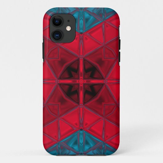 Mosaic Kaleidoscope Square Red en Blue Case-Mate iPhone Case (Achterkant)