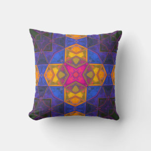 Mosaic Kaleidoscope Square Yellow Blue and Pink Kussen