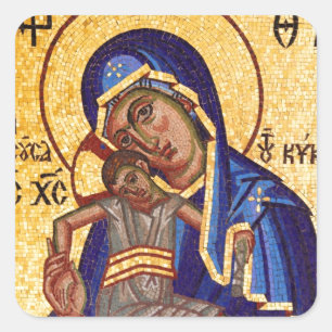 Mosaic Madonna & Child Icon Vierkante Sticker