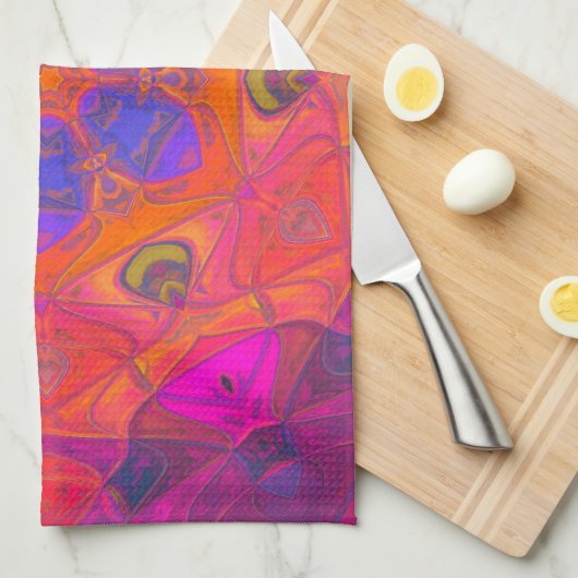 Mosaic Mandala Bloem Oranje Paars en Roze Theedoek (Quarter Fold)