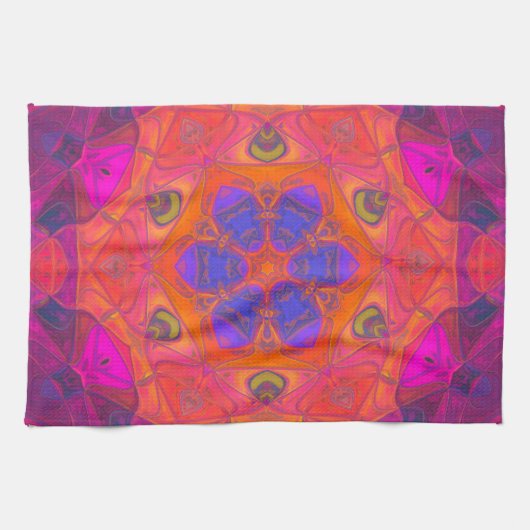 Mosaic Mandala Bloem Oranje Paars en Roze Theedoek (Horizontaal)