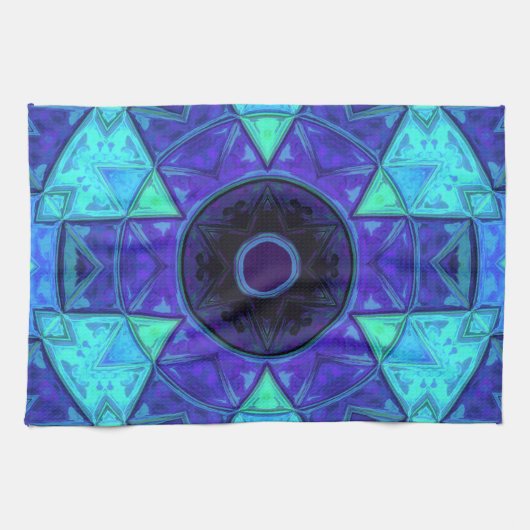 Mosaic Mandala Blue en Paars Theedoek (Horizontaal)