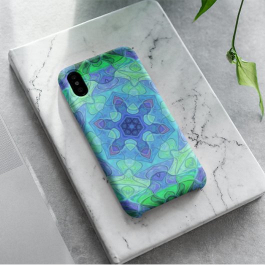 Mosaic Mandala Flower Blue en Green Case-Mate iPhone Case