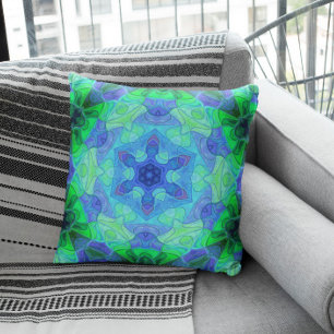 Mosaic Mandala Flower Blue en Green Kussen