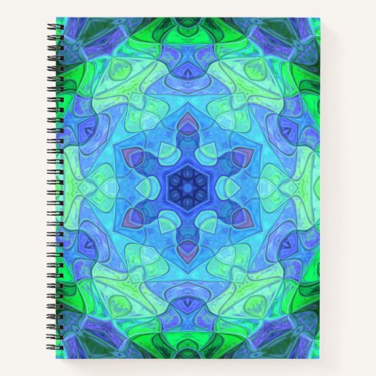 Mosaic Mandala Flower Blue en Green Notitieboek (Voorkant)