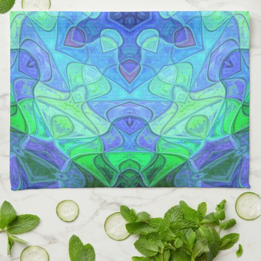 Mosaic Mandala Flower Blue en Green Theedoek (Gevouwen)