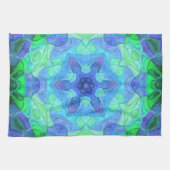 Mosaic Mandala Flower Blue en Green Theedoek (Horizontaal)