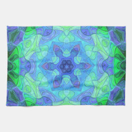 Mosaic Mandala Flower Blue en Green Theedoek