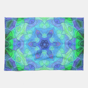 Mosaic Mandala Flower Blue en Green Theedoek