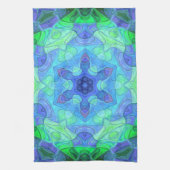 Mosaic Mandala Flower Blue en Green Theedoek (Verticaal)