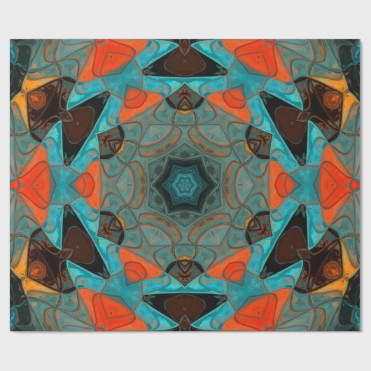 Mosaic Mandala Flower Blue en Oranje Cadeaupapier (Vlak)