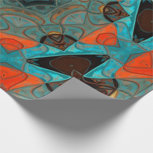 Mosaic Mandala Flower Blue en Oranje Cadeaupapier (Hoek)