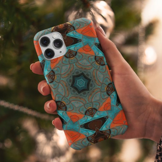 Mosaic Mandala Flower Blue en Oranje Case-Mate iPhone Case