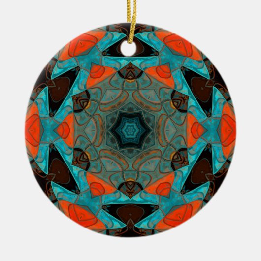 Mosaic Mandala Flower Blue en Oranje Keramisch Ornament (Voorkant)