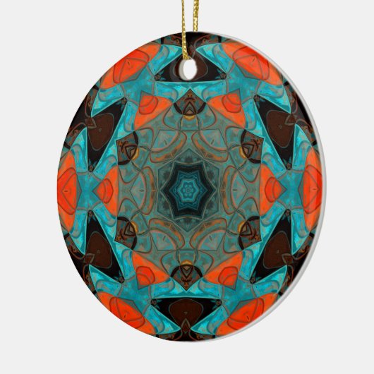 Mosaic Mandala Flower Blue en Oranje Keramisch Ornament (Links)