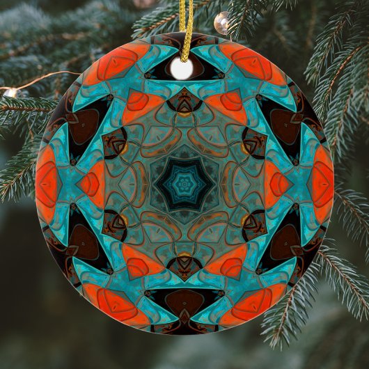 Mosaic Mandala Flower Blue en Oranje Keramisch Ornament