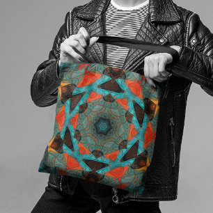 Mosaic Mandala Flower Blue en Oranje Tote Bag