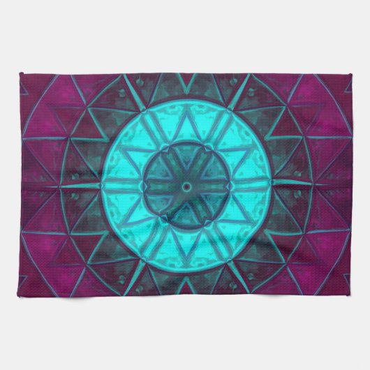 Mosaic Mandala Flower Blue en Paars Theedoek (Horizontaal)