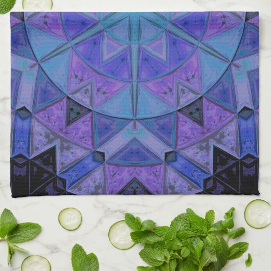 Mosaic Mandala Flower Blue en Paars Theedoek (Gevouwen)