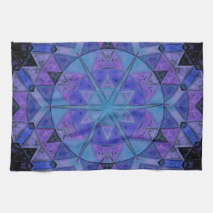 Mosaic Mandala Flower Blue en Paars Theedoek