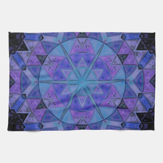 Mosaic Mandala Flower Blue en Paars Theedoek (Horizontaal)