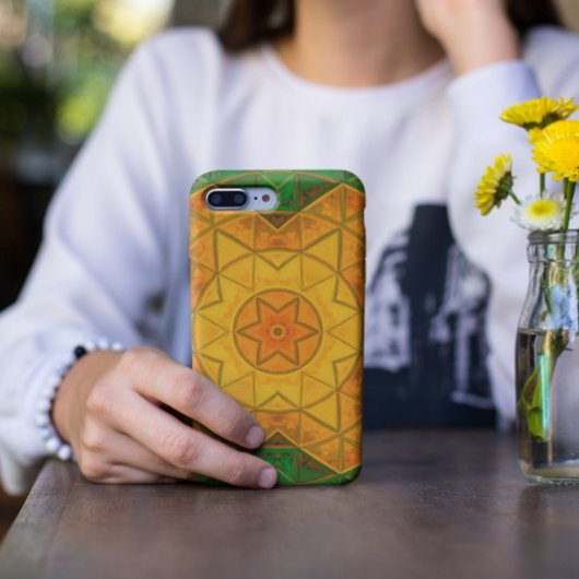 Mosaic Mandala Flower Green and Yellow Case-Mate iPhone Case