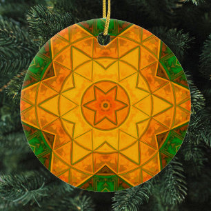 Mosaic Mandala Flower Green and Yellow Keramisch Ornament