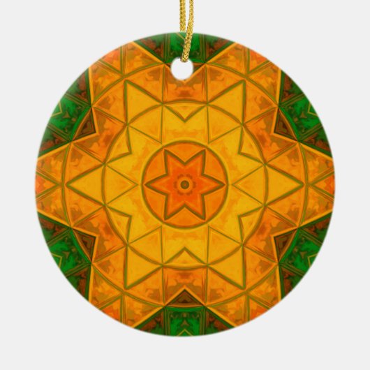 Mosaic Mandala Flower Green and Yellow Keramisch Ornament (Voorkant)