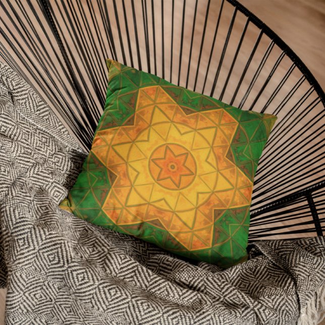 Mosaic Mandala Flower Green and Yellow Kussen (Creator heeft geüpload)