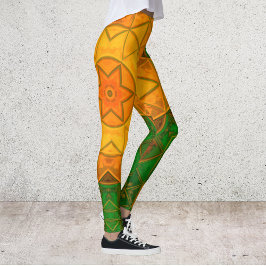 Mosaic Mandala Flower Green and Yellow Leggings