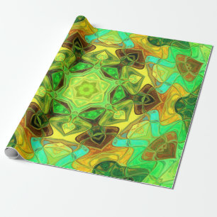 Mosaic Mandala Flower Green Blue en Yellow Cadeaupapier