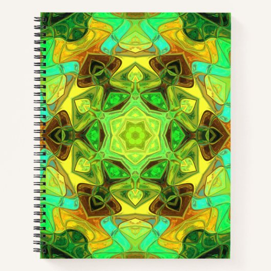 Mosaic Mandala Flower Green Blue en Yellow Notitieboek (Voorkant)