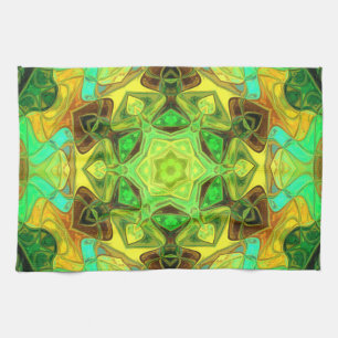 Mosaic Mandala Flower Green Blue en Yellow Theedoek