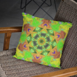 Mosaic Mandala Flower Green Oranje and Yellow Kussen