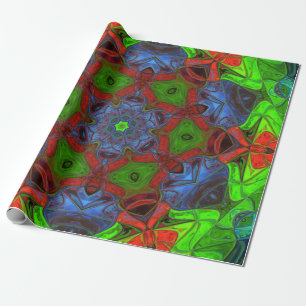 Mosaic Mandala Flower Green Red en Blue Cadeaupapier