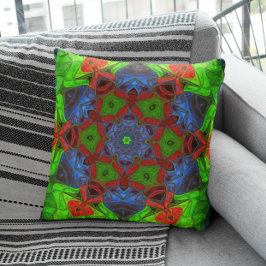 Mosaic Mandala Flower Green Red en Blue Kussen