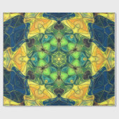 Mosaic Mandala Flower Green Yellow and Blue Cadeaupapier (Vlak)