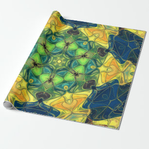 Mosaic Mandala Flower Green Yellow and Blue Cadeaupapier