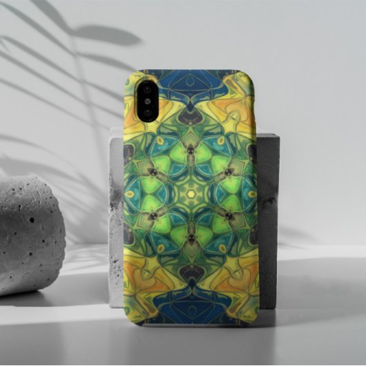 Mosaic Mandala Flower Green Yellow and Blue Case-Mate iPhone Case